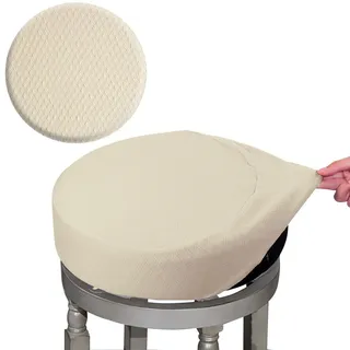 BUYUE Barhocker Hussen, Luxus Stoff Durchmesser 40-45cmRunde Knitter-resistente Dehnbare waschbar staubdicht Hocker Sitzbezug, L-beige-1 Stück