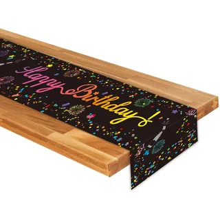 Magiccute Geburtstagstischdecke Schwarz-Weiß Partytischdecken Happy Birthday Tisch Deko für Kinder Mädchen Jungen Party Dekoration