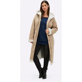 Lederimitatmantel SHEEGO, Damen, Gr. 54, braun (camel), 100% Polyester, Besatz:100% Polyester, Mäntel Lederimitatmantel