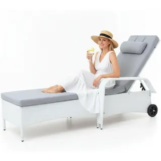 Rattan Loungeliege verstellbar Sonnenliege Polyrattan Lounge Gartenliege Weiß - Weiß