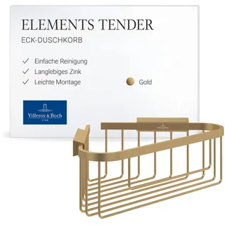 Villeroy & Boch Elements Tender Eck-Duschkorb – Gold, gebürstet | Für Wandmontage geeignet, aus Zink, 260 x 206 x 82 mm, TVA15100900076