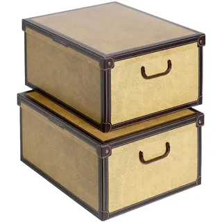 2er-Set Aufbewahrungsboxen mit Deckel für Kleidung und Wäsche, Braun Gross Karton Kleiderschrankboxen, saisonaler Wechsel, Ideal für Vakuumbeutel oder Geschenkboxen 50x40x25 cm