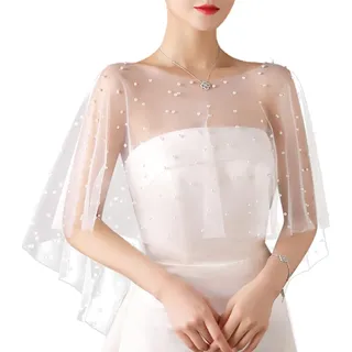 FSSTUD Hochzeits-Brautumhang mit Kunstperlen, kurzer Schulterumhang, mit Perlen, Abendkleid, Ballkleid, Party-Zubehör für Damen