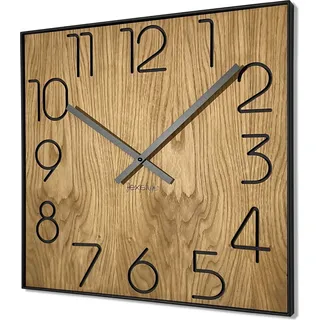 Holzwanduhr Wood Square holz eiche 50cm durchmesser holzoptik ohne tickgeräusche - Schwarz, Braun