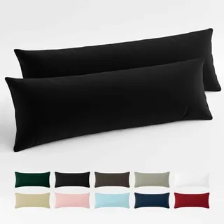 Kissenbezug 40x145 Baumwolle Renforcé (2er-Set) - Schwarz - Dicht gewebt mit 57 Fäden/cm2 - Kissenbezug 40 x 145 cm - Oeko Tex Zertifiziert - Dreamzie