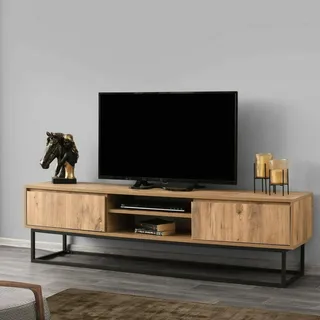 Dmora Themis TV-Lowboard 180x40x50 cm Schwarz/Eiche Holz/Metall