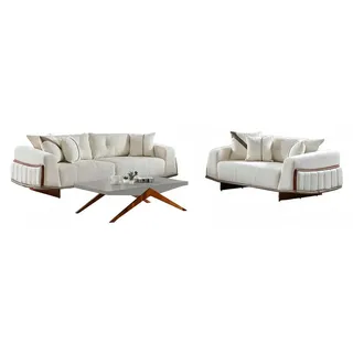 Sofagarnitur Wohnlandschaft Sofa-Set Wohnzimmergarnitur Sessel Polstergarnitur - Weiß