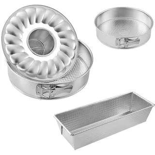 Zenker 9992250 Backform Set 3-teilig mit Kuchenform, Springform, Springform, Savarin Backform, runde Backformen, Rechteckform, verzinnter Stahl, grau, Ø18,5, Ø26 cm, 30 x 11,5 cm