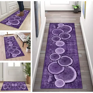 ZUZEKU Teppich Läufer Lang Flur rutschfest Waschbar 40x180cm Teppichläufer Flur Lila Modern Design Lang Meterware Korridor Tepiche Eingangsteppich Schmutzfangmatte FußmatteTeppich für Eingang