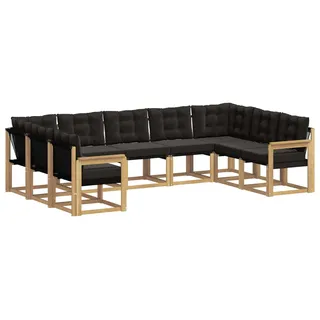 vidaXL Outdoor-Sofagarnitur mit Kissen 9 pcs Weiß und Schwarz - Braun