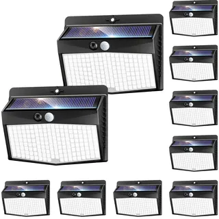 nipify Solarlampen für Außen mit Bewegungsmelder, 10 Stück 3 Modi Solarleuchten Lampe Outdoor, 168 LED Superhelle Sicherheitswandleuchte IP65 Wasserdichte für Garten Garage Hof Wand