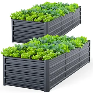 Ohuhu Metall Hochbeet Pflanzenbeet 2 Stück 240x90x45 cm, Hochbeet für Garten aus Robustes Stahlblech, Rostgeschützt & Stabil, Ideal für Garten Gemüse Kräuter Blumen Anthrazit