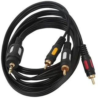 Blendend Schwarzes 3 x Cinch-Audiokabel, 1,8 m, perfekt für den Anschluss von Audio- und Videogeräten, sorgt für klare und störungsfreie Klangübertragung zu Hause.