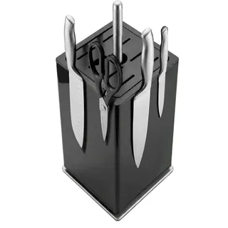 Magnetischer Messerblock aus Schwarz, 360° Drehbar, Universeller Messerhalter mit Vierseitigen Ultrakräftigen Magneten, Abnehmbaren Borsten für Küchen-Arbeitsplatte