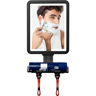 LED-Duschspiegel Fogless für die Rasur, beheizter Anti-Beschlag-Dusch-Rasierspiegel mit 3 Farbmodi,21,13*20.32 CM großer wandmontierter Rasierspiegel mit Ablagefach und Rasiermesserhalterung Schwarz