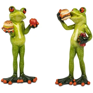 formano 2er Set Frosch mit Burger aus Froschhausen - lustige Frösche 16 cm - Figur Dekoration Handbemalt Kunststein Skulptur