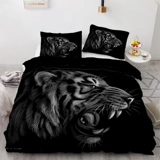 Bettwäsche-Set Tiger 200x200 cm 3-teilig Mikrofaser mit Reißverschluss 3D Motiv