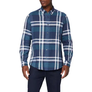 find. Herren Langärmeliges Leinenhemd, Blau (Marineblau kariert), XL, Label: XL