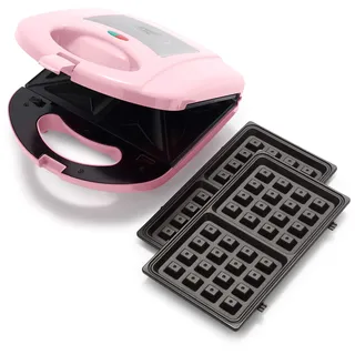 GREENCHEF Electric 3-in-1 Panini-, Waffel & Sandwichmaker, PFAS-freie Gesunde Keramik-Antihaft, Abnehmbare Spülmaschinenfest Grillplatten, Einfache Kontrollleuchte und Verschließbarer Deckel, Rosa