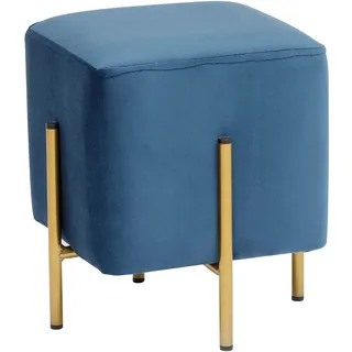 Baroni Home Quadratischer Samt-Fußhocker, gepolsterter Wohnzimmer-Pouf, Pouf-Bank für Schlafzimmer, Blau, 33x33x38 cm