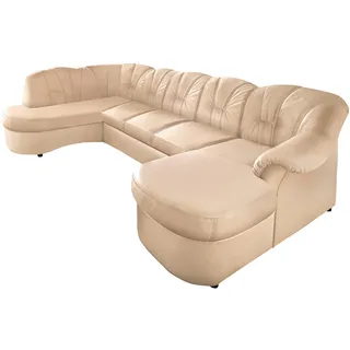 DOMO collection Wohnlandschaft »Flores auch in Leder-Bezug, B/T/H: 293/180/86 cm, U-Form« wahlw. mit Bettfunktion, wahlw. mit Federkern, Unser Dauertiefpreis, beige