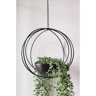 RISEON Boho-Pflanzenaufhänger aus schwarzem Metall, geometrisches Design, moderner Pflanzgefäß, Mid-Century Luft-Pflanzenhalter, Heimdekoration, Hochzeitsdekoration