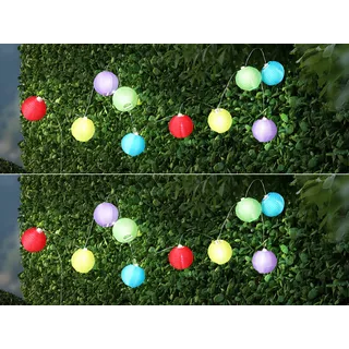 2er Set LED Solar Lichterkette Outdoor Lampions bunte Kugeln für Garten, 3 Meter