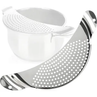 COM-FOUR Abgießhilfe für Kochtöpfe Sieb Edelstahl 24 cm Weiß