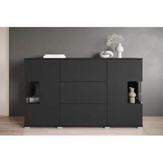 INOSIGN Sideboard »Kenia«, (1 St.), Sideboard mit 3 Schubladen, 6 Fächern, Glastüren, Breite 150 cm schwarz