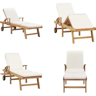 vidaXL Sonnenliege mit Auflage Massivholz Teak Creme - Sonnenliege - Sonnenliegen Mit Ablage - Sonnenliegen Mit Ablage - Gartenliege - Creme