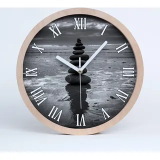 Holzuhr 25fi cm wanduhr - weiße Spitzen - Balance Steine - Weiß