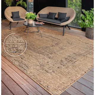 Outdoor Teppich wetterfest Modern Flachgewebe, Jute-Optik für Terrasse & Balkon Grösse 160x220 cm - Beige