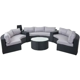 Mendler Luxus Poly-Rattan-Garnitur Savoie, Sitzgruppe Lounge-Set, XXL Sofa rund, anthrazit Kissen grau