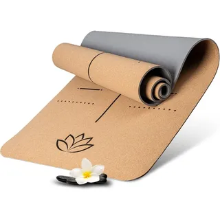 Wellax Yogamatte Kork - 100% natürliche Yogamatte rutschfest [185x66x0,6 cm] - Besonders dick & schadstofffrei - Sportmatte inkl. praktischem Tragegurt