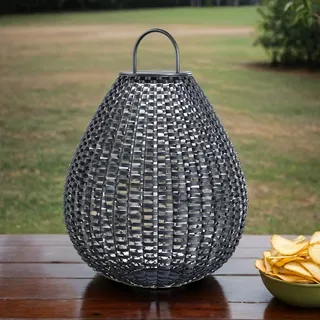 Akku Tischlampe tragbar LED Kabellos IP65 3000 k Rattan h: 45 cm Korb Leuchte