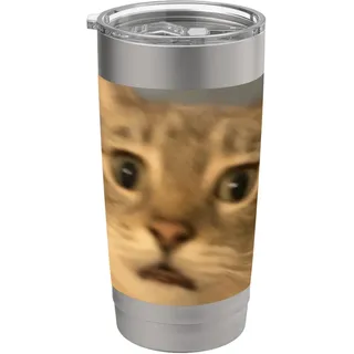 Lustiges überraschtes Katzengesicht Meme Humor verschwommenes Foto Doppelwandiger Edelstahl-Thermobecher