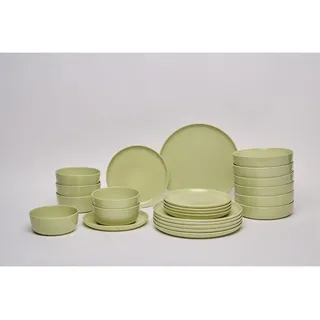 Novel Kombiservice , Grün , Keramik , 24-teilig , Uni , 550 ml , Lfgb , lebensmittelecht , Geschirr, Geschirrsets, Kombiservice