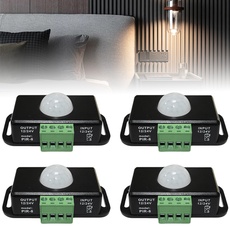 4PCS Koerper Infrarot PIR Sensor, DC 12V 24V Infrarot Sensor Schalter Automatik mit Bewegungsmelder, Bewegungsm Aussen Bewegungsmelder Schalter für LED Streifen/Leuchtmittel, Schwarz