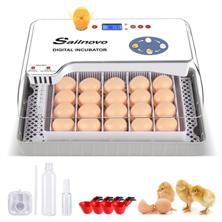 Sailvono 20 Incubateur entièrement automatique, avec ajout d'eau externe, contrôle de la température, éclairage LED, retournement automatique des œufs, de poules - Blanc