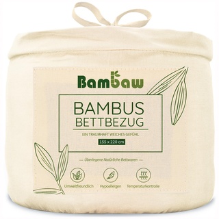 Bambaw – Bettbezug 155x220 cm - 100% Bambus - Deckenbezug Allergiker - weicher und atmungsaktiver Bettdeckenbezug - Bettbezug Sommer - Elfenbein