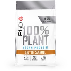 PhD Nutrition 100% Plant Proteinpulver, vegan, 20g Eiweiß, 3.6g BCAAs, Zucker- und kalorienarm, Unterstützt Muskelwachstum und -erhaltung, 40 Portionen pro 1kg Beutel, gesalzenes Karamell Geschmack
