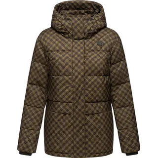 Ragwear Steppjacke "Steppjacke Wikesh Print" mit Kapuze Wasserdichte Damen Winterjacke mit Hahnentritt-Muster, braun
