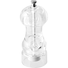 Fackelmann Acrylmühle 14,5 cm, Salz- und Pfeffermühle mit verstellbarem Keramikmahlwerk, Gewürzmühle aus Acrylglas (Farbe: Transparent/Weiß/Silber), Menge: 1 Stück