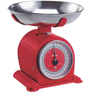 ARDES - AR1PA3M Mechanische Küchenwaage im Retro-Stil, Vintage-Waage Bascula mit abnehmbarer Edelstahlschüssel - Max. Gewicht 5 kg - Rot