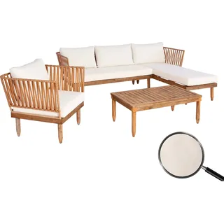 Garten-Garnitur HWC-L29, Garnitur Sitzgruppe Lounge-Set Sofa, Akazie Holz MVG- creme-weiß - Weiß