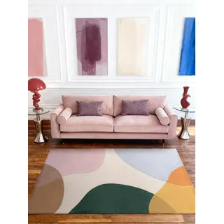 Ted Baker Wollteppich Clarissa - Buntes Design Wohnzimmerteppich, 100% Wolle, Handgewebt & Natürlich, Retro Naturfaser Teppich für Wohnzimmer, Schlafzimmer, Esszimmer – Multifarben, 200x290 cm
