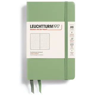 Leuchtturm1917 363944 Notizbuch Pocket (A6), Hardcover, 187 nummerierte Seiten, Salbei, Dotted