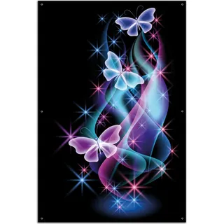 Wallario Outdoor-Poster für Garten oder Balkon, Motiv Schmetterlinge in bunten, strahlenden Farben, in ca. 61 x 91,50 cm - Schwarz