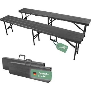 Klappbank im 2er Set schwarz, mobile Sitzbank 180x25cm, klappbare Bierbank für 4 Personen - Schwarz