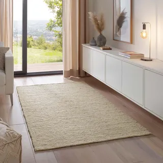 Taracarpet Moderner Handweb Teppich Alpina handgewebt aus Schurwolle für Wohnzimmer, Esszimmer, Schlafzimmer und die Küche geeignet (170 x 230 cm, 60 Beige meliert)